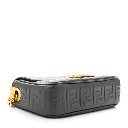 Fendi Nappa Small FF Embossed Mid Chain Baguette Anthracite 4 of 10