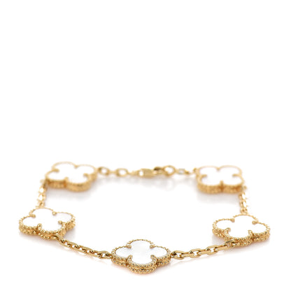 Van Cleef & Arpels 18K Yellow Gold Mother of Pearl 5 Motifs Vintage Alhambra Bracelet 1 of 5