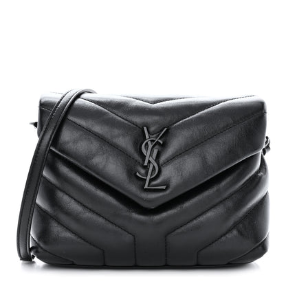 Saint Laurent Calfskin Y Quilted Monogram Monochrome Toy Loulou Crossbody Bag Black 1 of 11