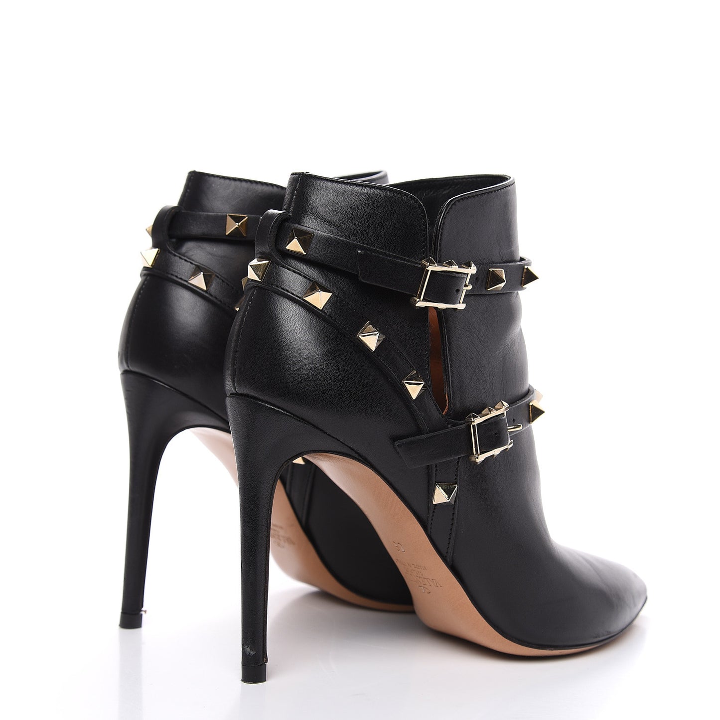 Calfskin Rockstud Double Buckle 100mm Ankle Boots 36 Black