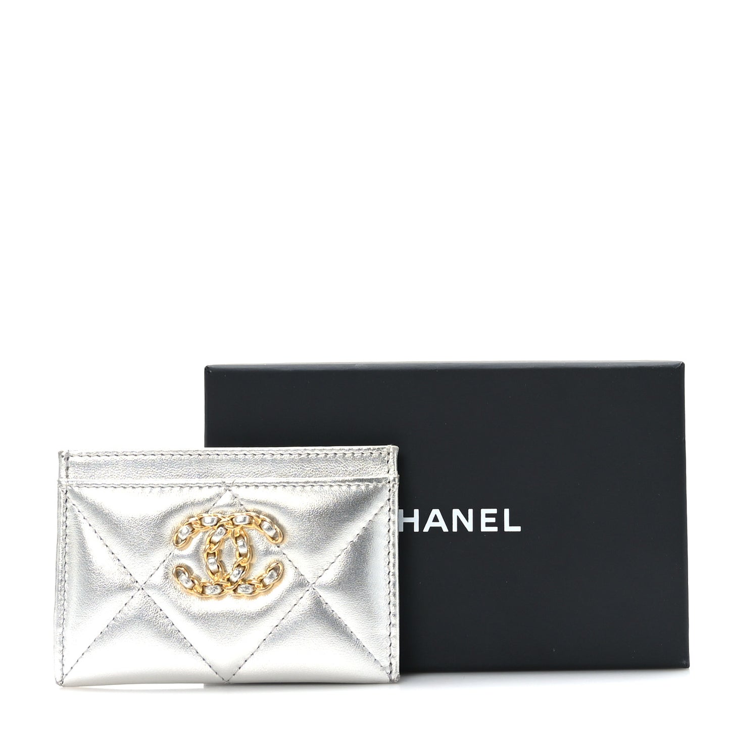 Metallic Goatskin Quilted 19 Card Holder Silver