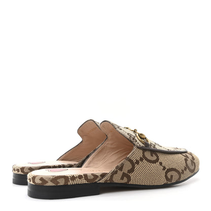 Gucci Monogram Jumbo GG Malaga Kid Womens Princetown Slippers 35.5 Camel Ebony New Acero Beige 5 of 9