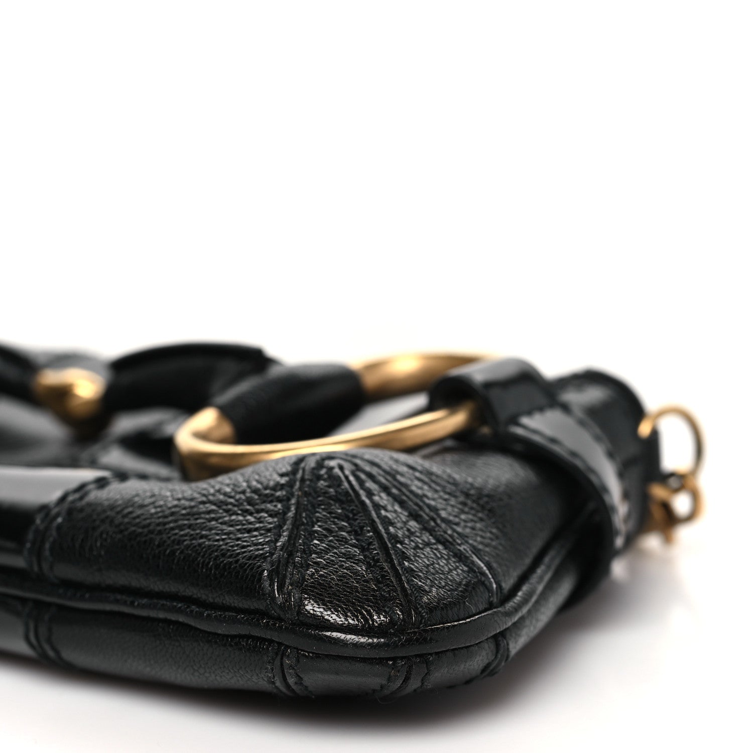 Gucci Goatskin Patent Horsebit Chain Clutch  Black 10 of 11