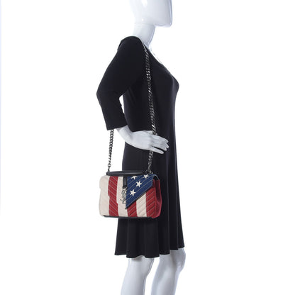 Saint Laurent Canvas Matelasse Chevron American Flag Monogram Medium College Bag Red Blue 2 of 11