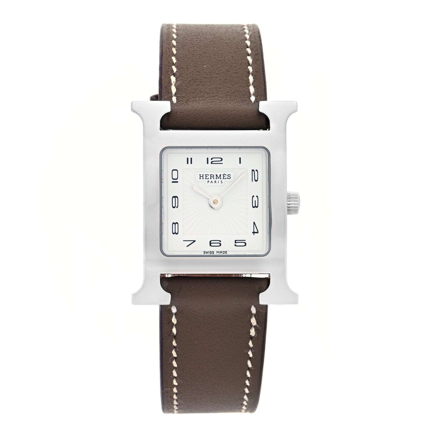 Hermes Stainless Steel Swift 21mm Heure H Hour Quartz Watch Etoupe 1 of 5