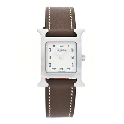 Hermes Stainless Steel Swift 21mm Heure H Hour Quartz Watch Etoupe 1 of 5