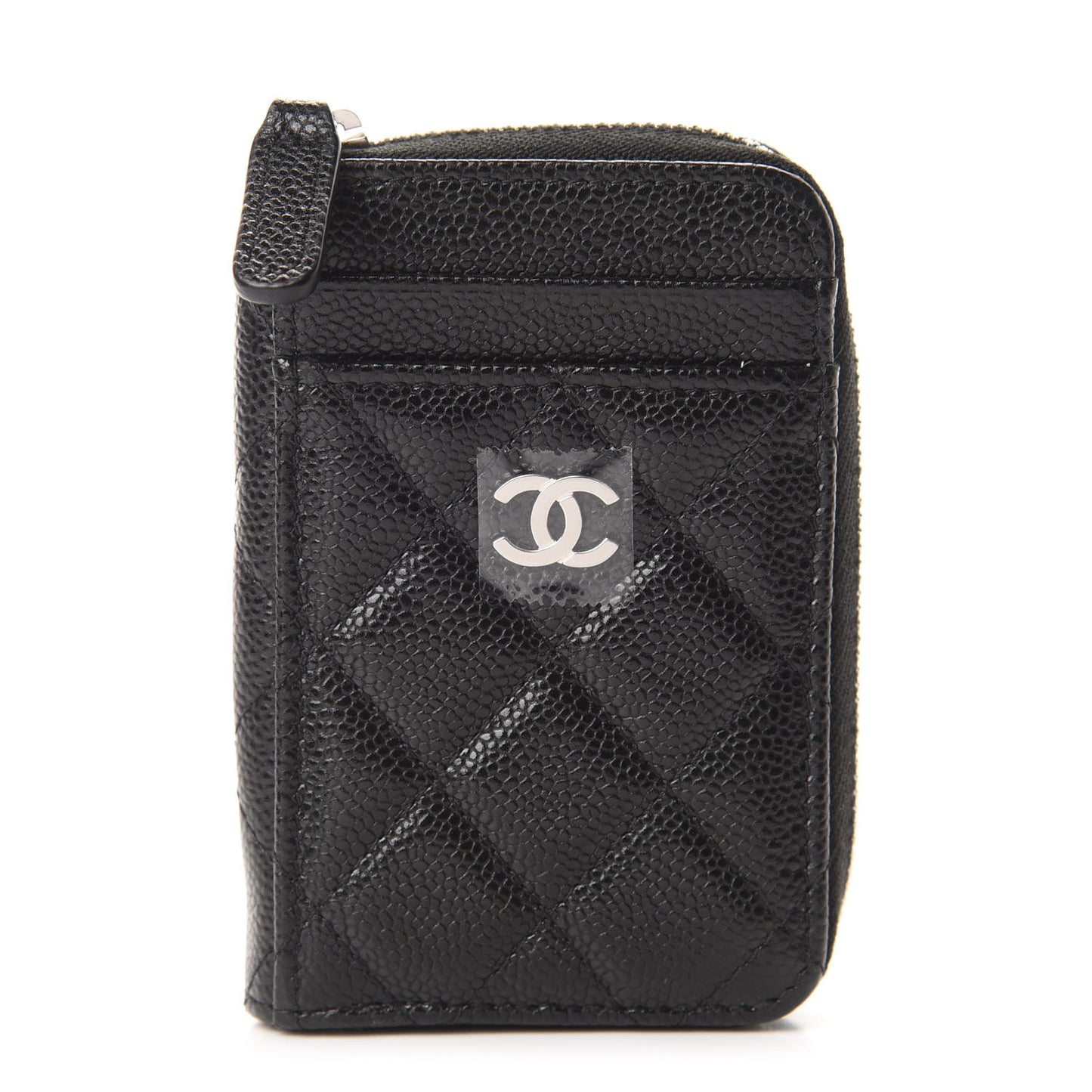 Caviar Quilted Zip Card Holder Black