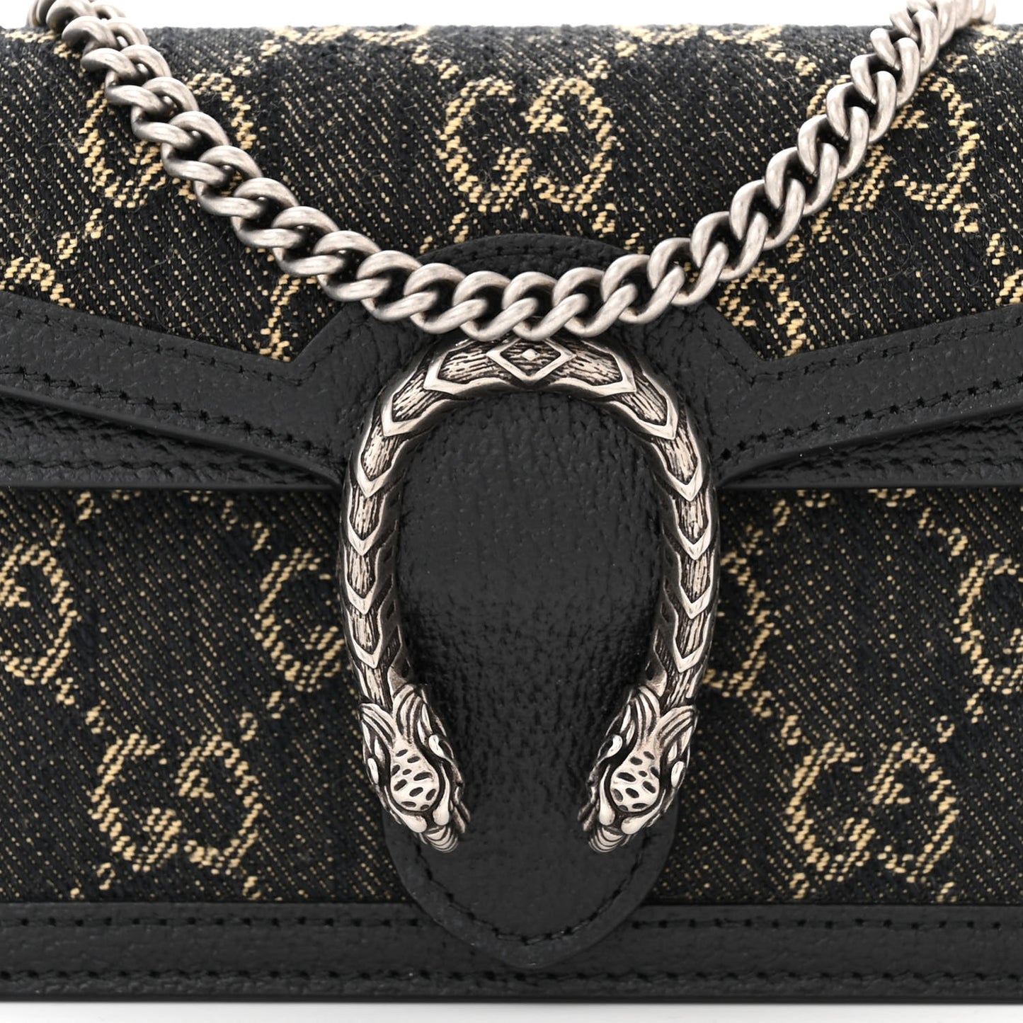 Jacquard Black Denim GG Monogram Super Mini Dionysus Shoulder Bag Black Ivory
