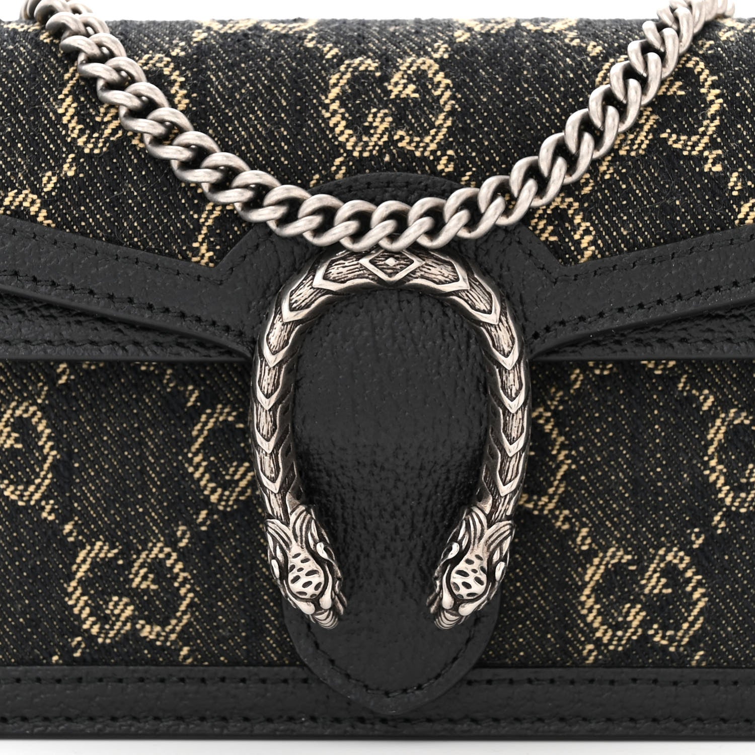 Gucci Jacquard Black Denim GG Monogram Super Mini Dionysus Shoulder Bag Black Ivory 7 of 9