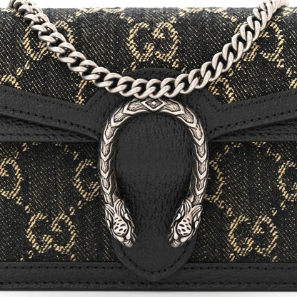 Gucci Jacquard Black Denim GG Monogram Super Mini Dionysus Shoulder Bag Black Ivory 7 of 9