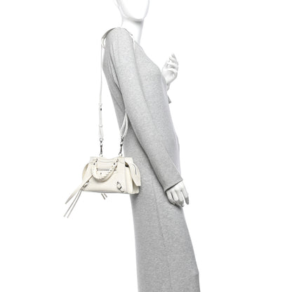 Balenciaga Semi Shiny Calfskin Crocodile Embossed Neo Classic Silver Hardware Mini City White 2 of 9