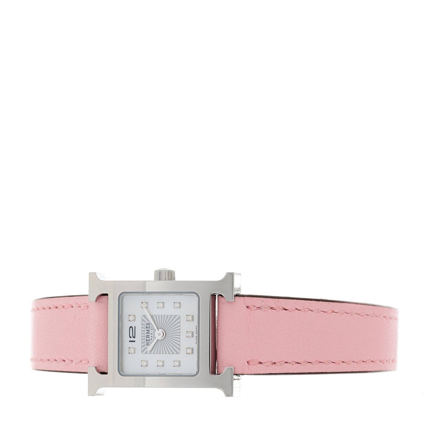 Stainless Steel Swift Diamond Mother of Pearl 17.2mm Heure H Hour Quartz Watch Rose Sakura