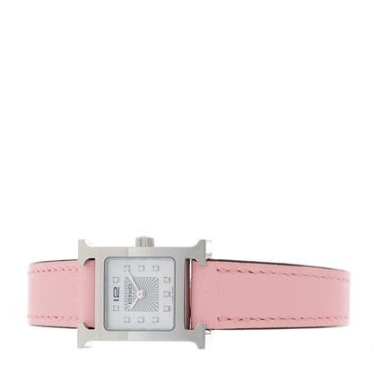 Hermes Stainless Steel Swift Diamond Mother of Pearl 17.2mm Heure H Hour Quartz Watch Rose Sakura 2 of 5