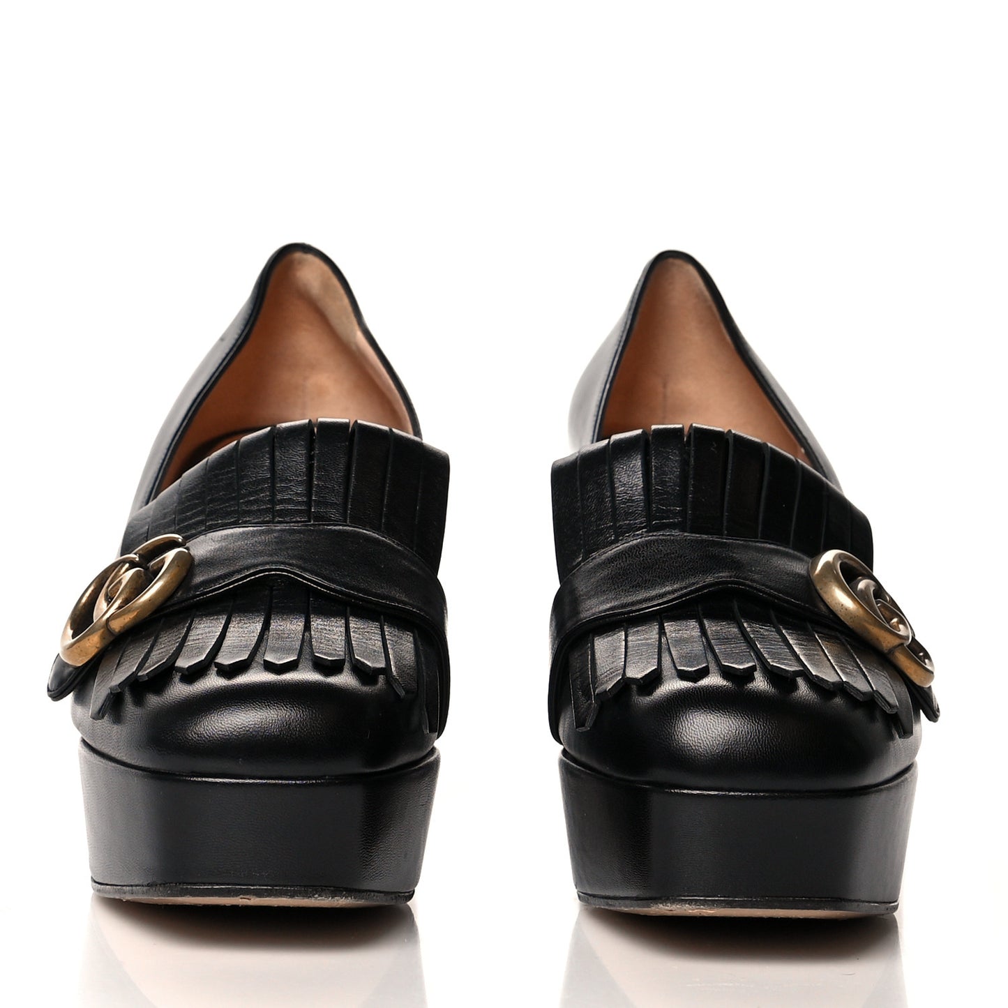 Malaga Kid GG Marmont Fringe Platform Loafer Pumps 39 Black