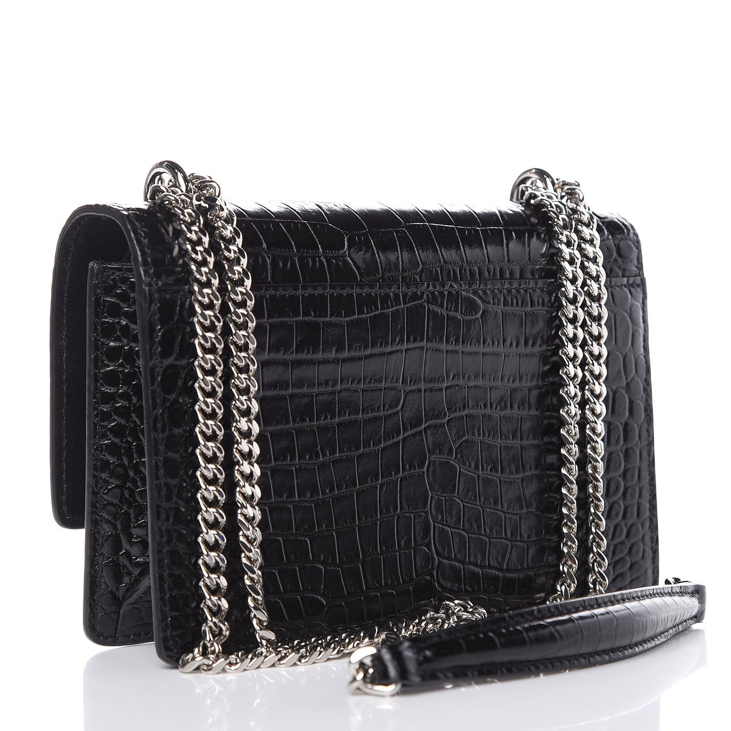 Calfskin Crocodile Embossed Monogram Sunset Chain Wallet Black