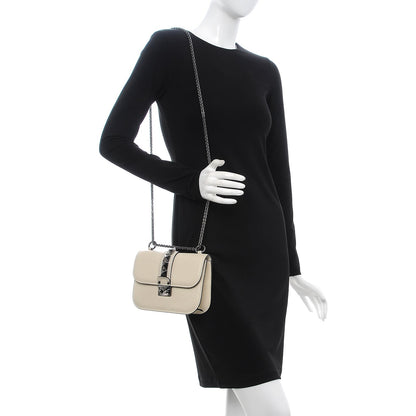 Valentino Garavani Pebbled Calfskin Small Glam Lock Rockstud Flap Ivory 2 of 10