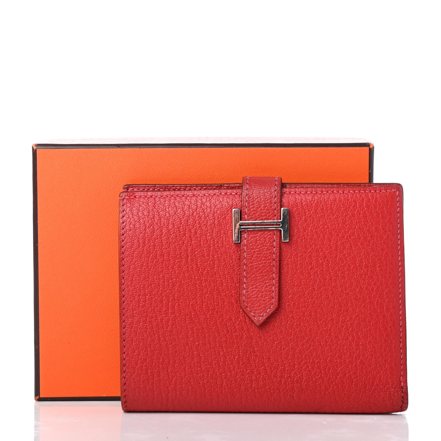 Hermes Chevre Mysore Bearn Compact Wallet Rouge Vif 8 of 8