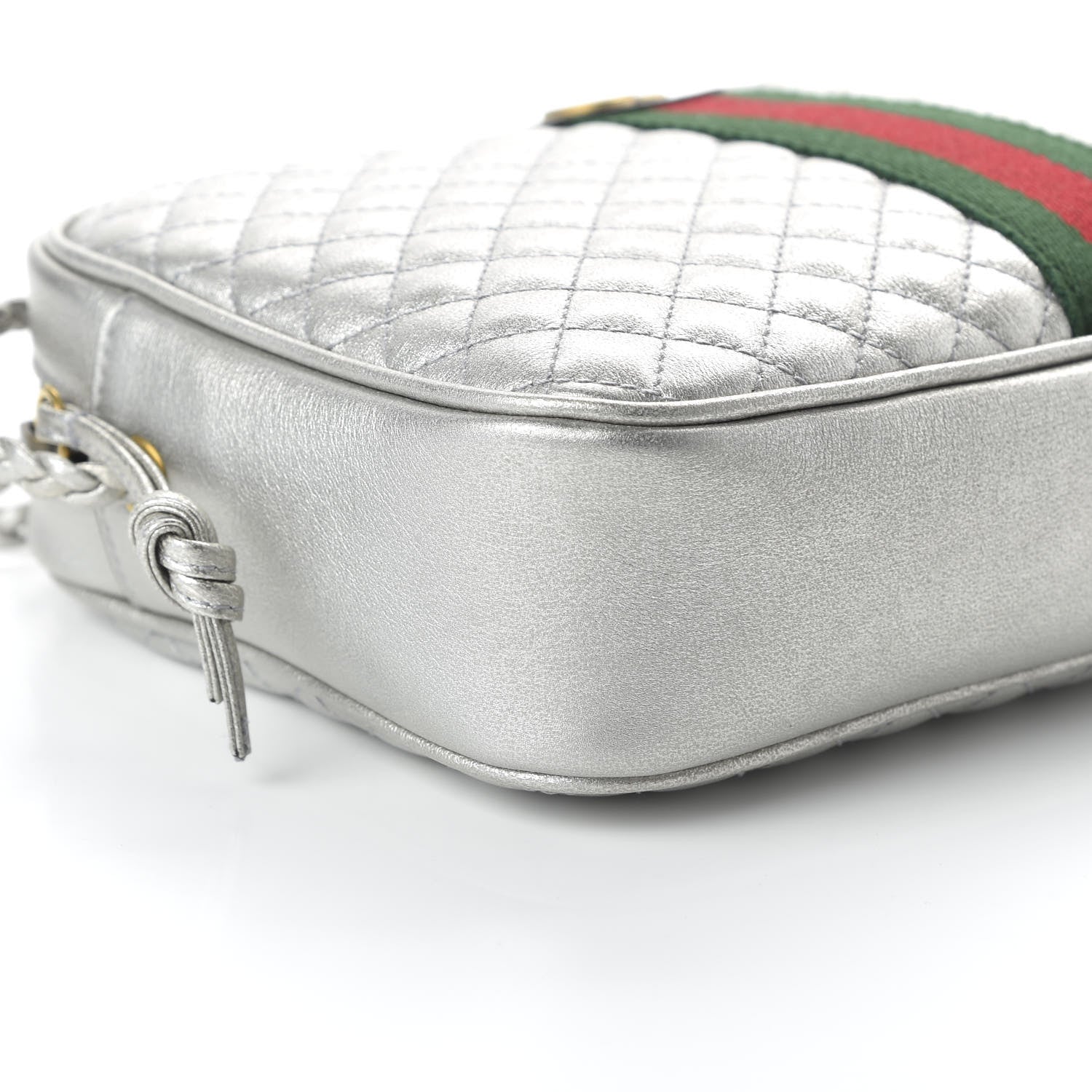 Gucci Laminated Nappa Web Trapuntata Small GG Shoulder Bag Argento 6 of 11
