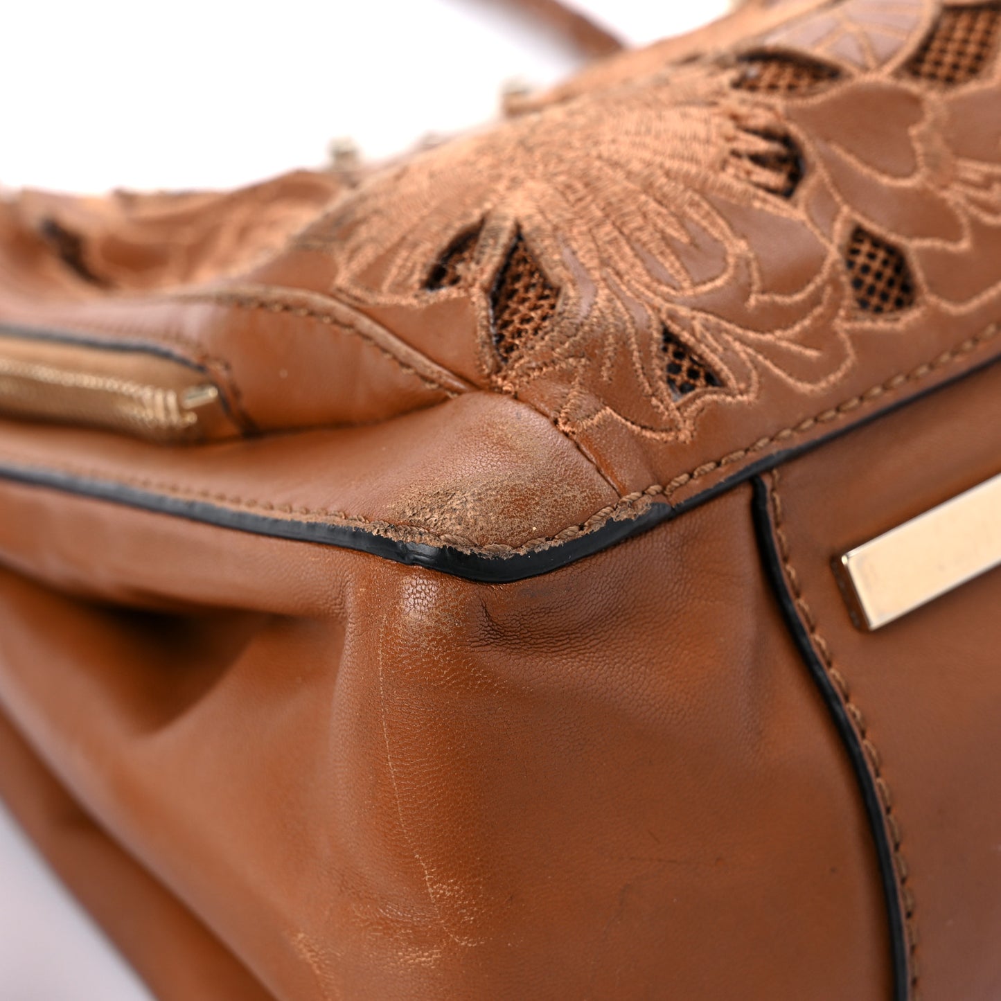 Vitello Lace Demetra Satchel Cognac