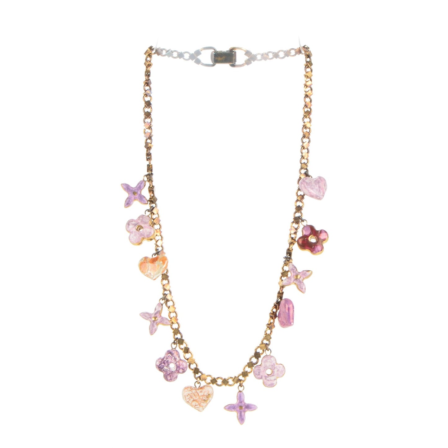 Ceramic Watercolor Baroque Charms Necklace Brass Multicolor