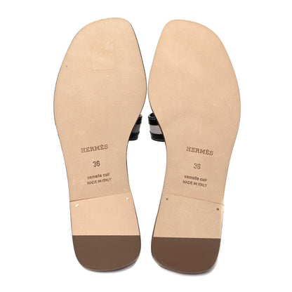 Hermes Calfskin Canvas Oran Sandals 36 Black 5 of 7