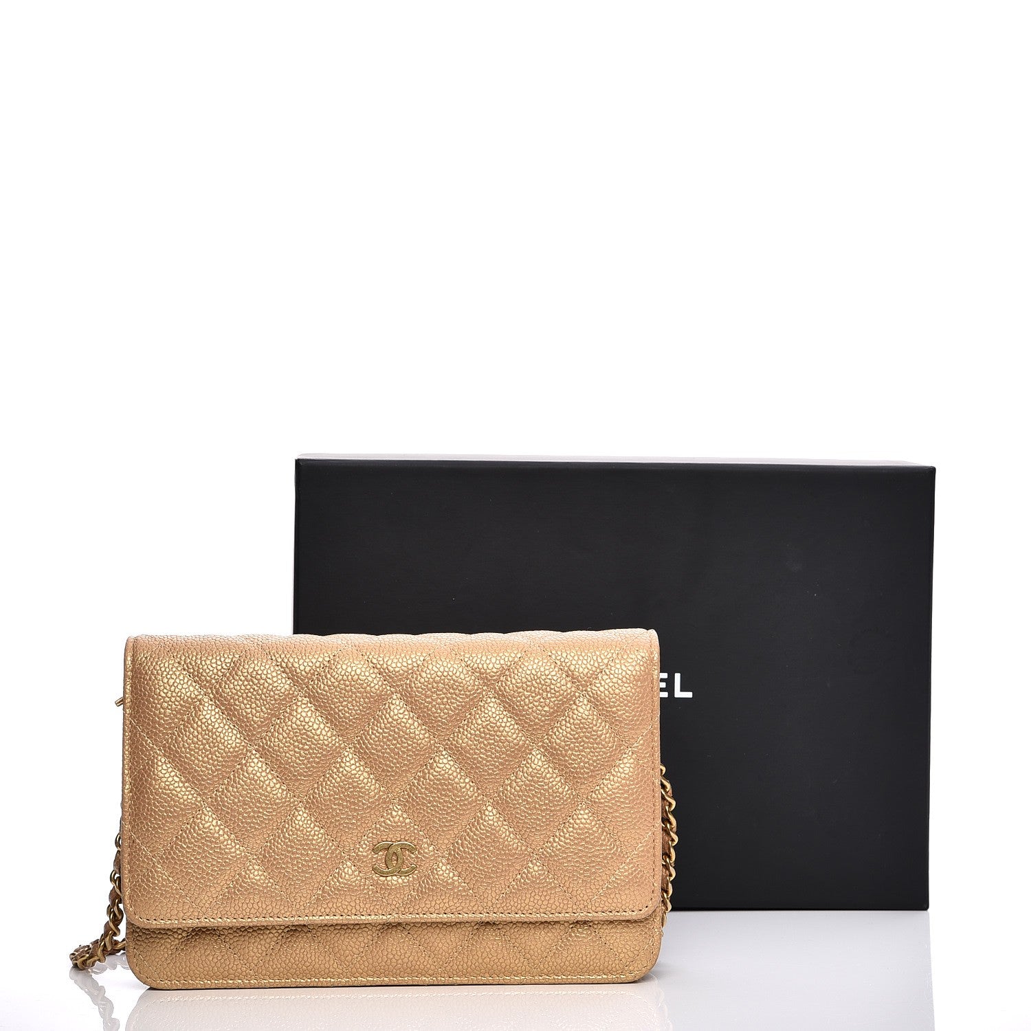 Chanel Pearly Caviar Quilted Wallet On Chain WOC Gold 9 of 9