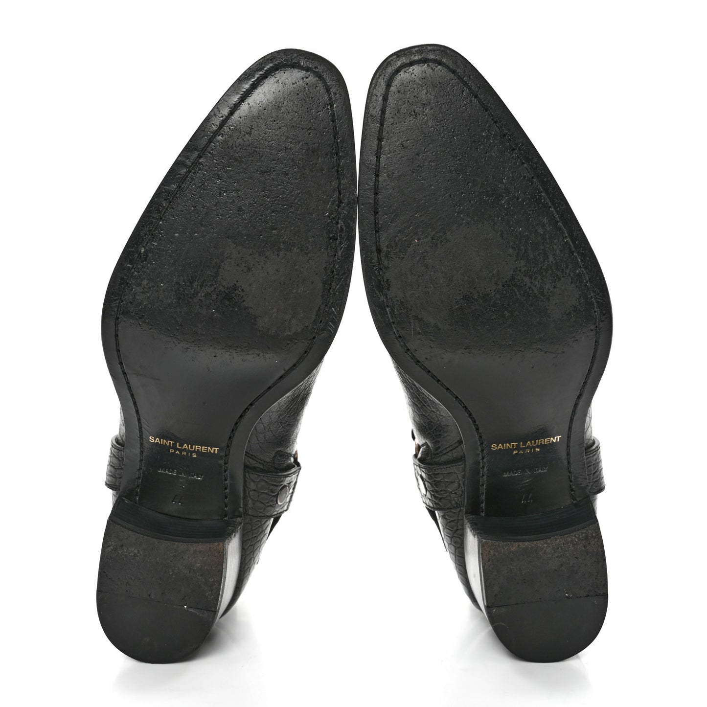 Calfskin Crocodile Embossed Mens Wyatt Harness Boots 44 Black