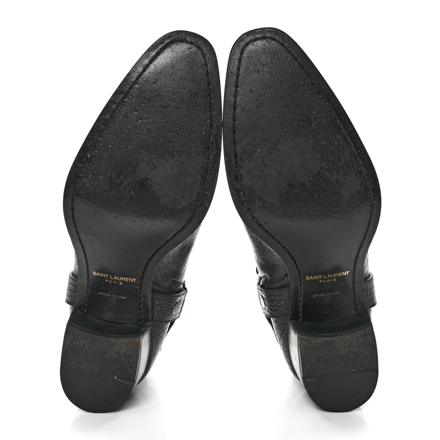 Saint Laurent Calfskin Crocodile Embossed Mens Wyatt Harness Boots 44 Black 5 of 11