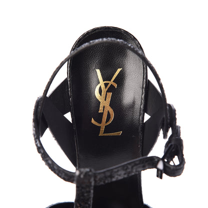 Saint Laurent Lacquer Ayers Glitter 105 Platform Sandals 38 Black 6 of 8