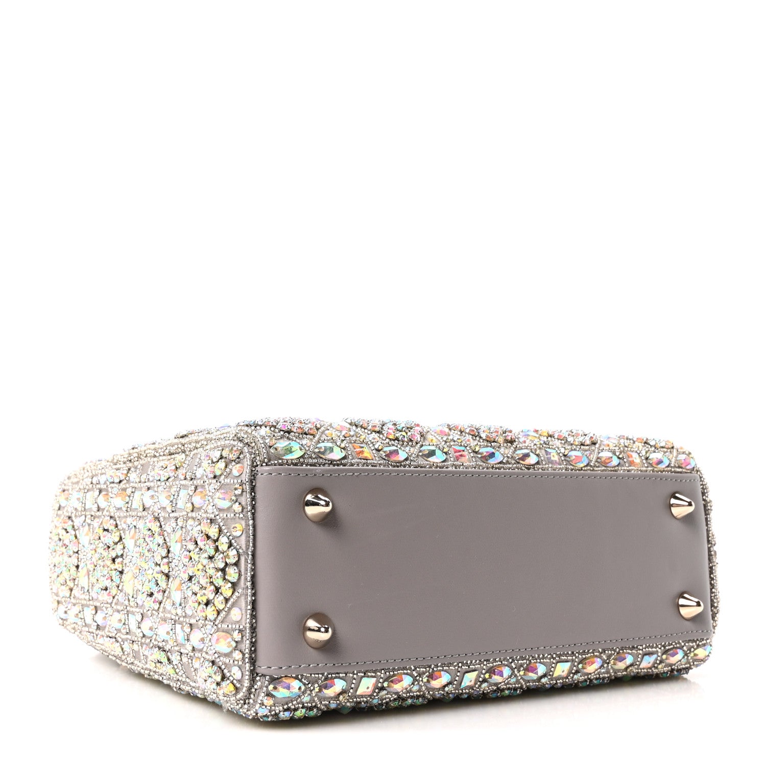 Christian Dior Calfskin Satin Celestial Bead Embroidery Embroidered Small Lady Dior Grey Multicolor 4 of 11