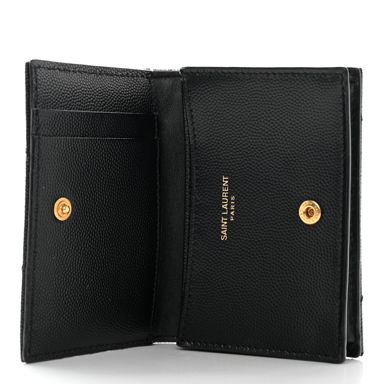 Saint Laurent Grain De Poudre Matelasse Chevron Monogram Flap Card Case Black 5 of 12