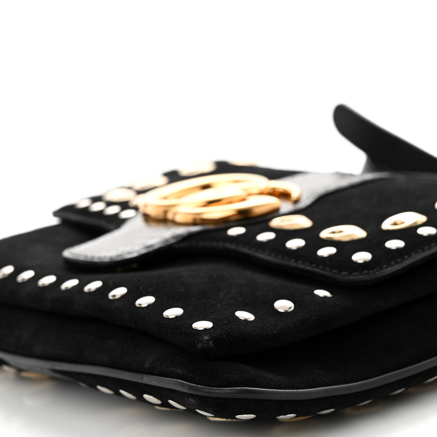 Suede Snakeskin Studded Medium Arli Flap Shoulder Bag Black