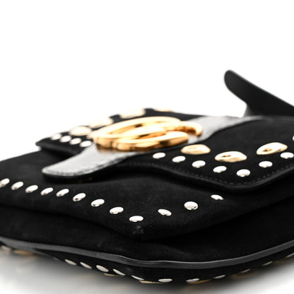 Gucci Suede Snakeskin Studded Medium Arli Flap Shoulder Bag Black 10 of 10