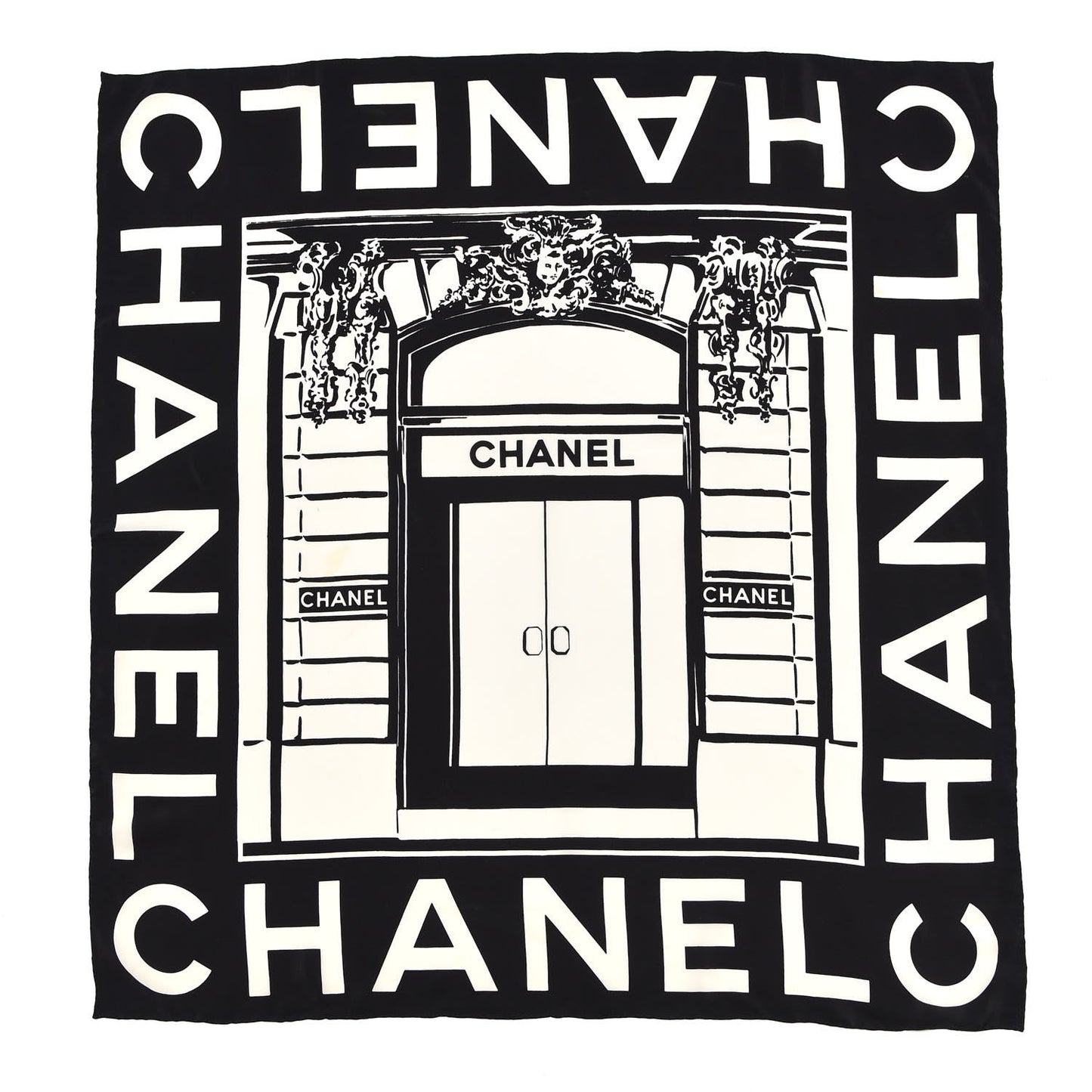 Silk Scarf CC Logo White Black