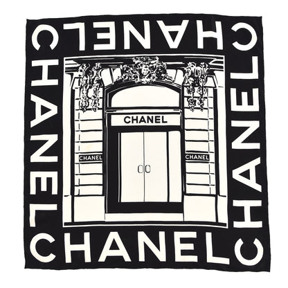 Chanel Silk Scarf CC Logo White Black 1 of 5