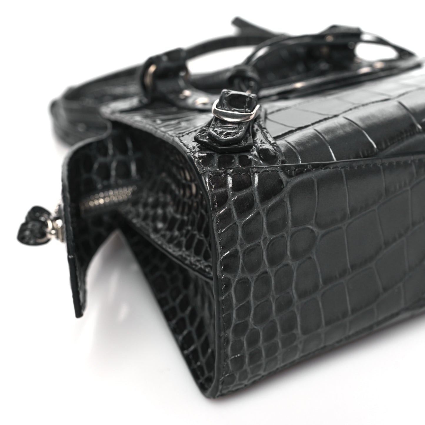 Calfskin Crocodile Embossed Neo Classic Silver Hardware Mini City Dark Grey