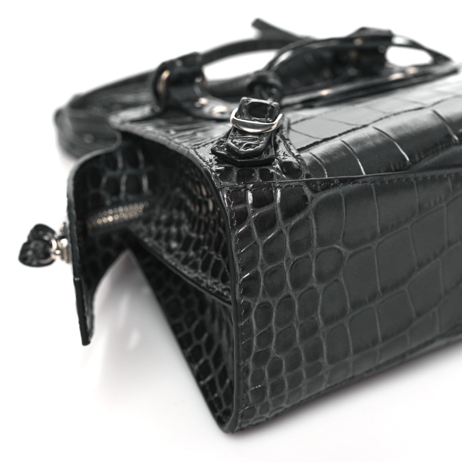 Balenciaga Calfskin Crocodile Embossed Neo Classic Silver Hardware Mini City Dark Grey 8 of 9
