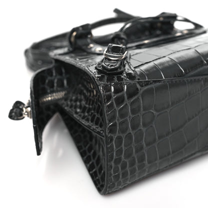 Balenciaga Calfskin Crocodile Embossed Neo Classic Silver Hardware Mini City Dark Grey 8 of 9