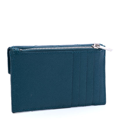 Saint Laurent Grain De Poudre Matelasse Chevron Monogram Compact Wallet Petrol Green 2 of 4