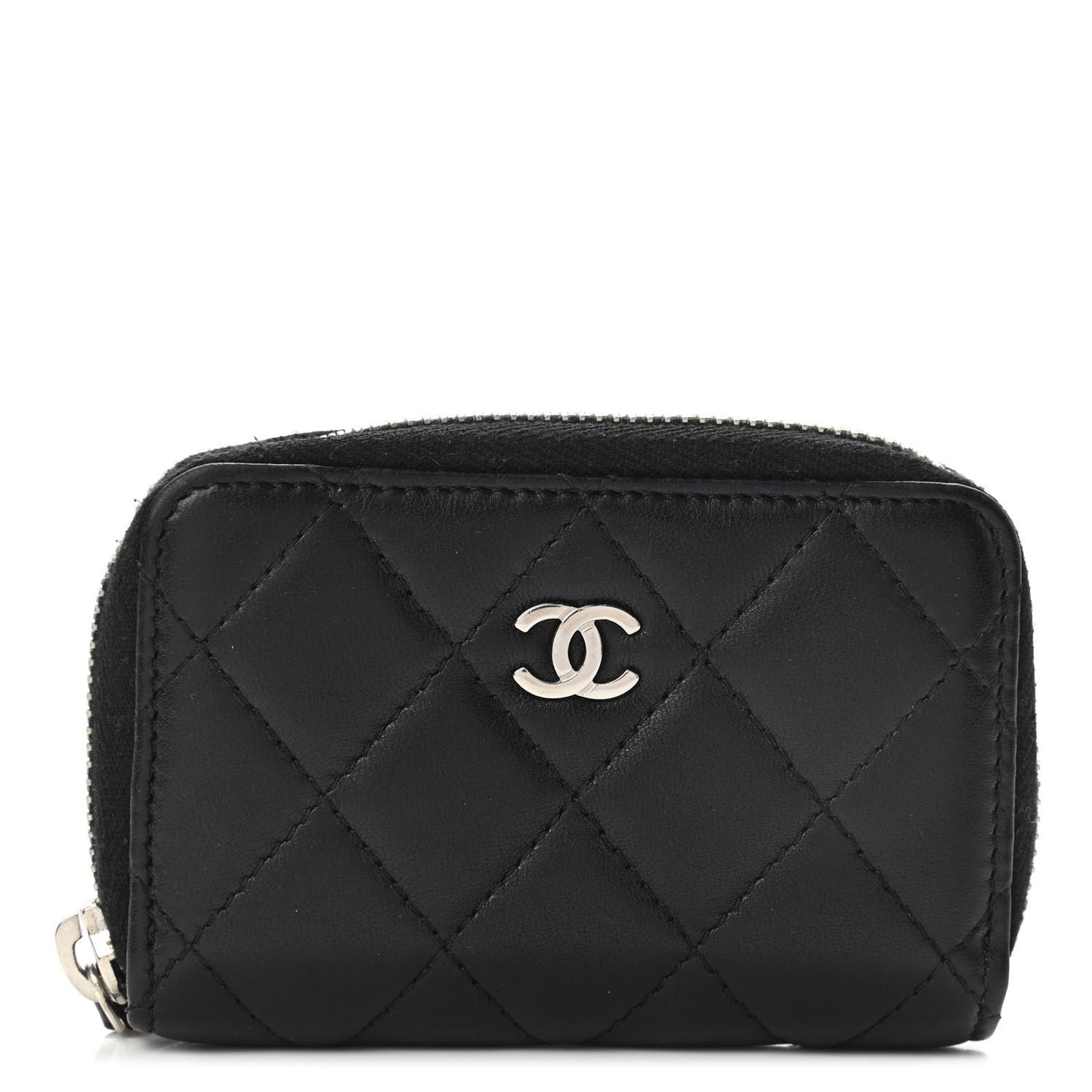 Lambskin Quilted Zip Around Coin Purse Black