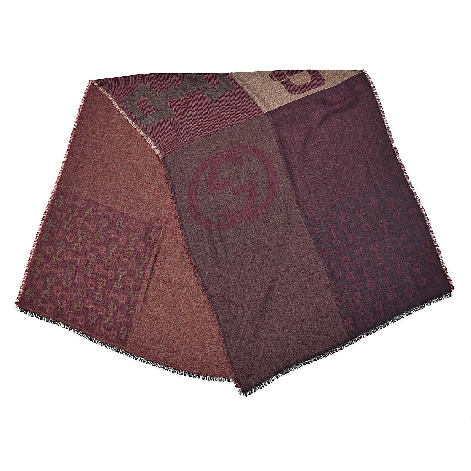 Gucci Wool Silk Monogram Fringe Scarf 3 of 4