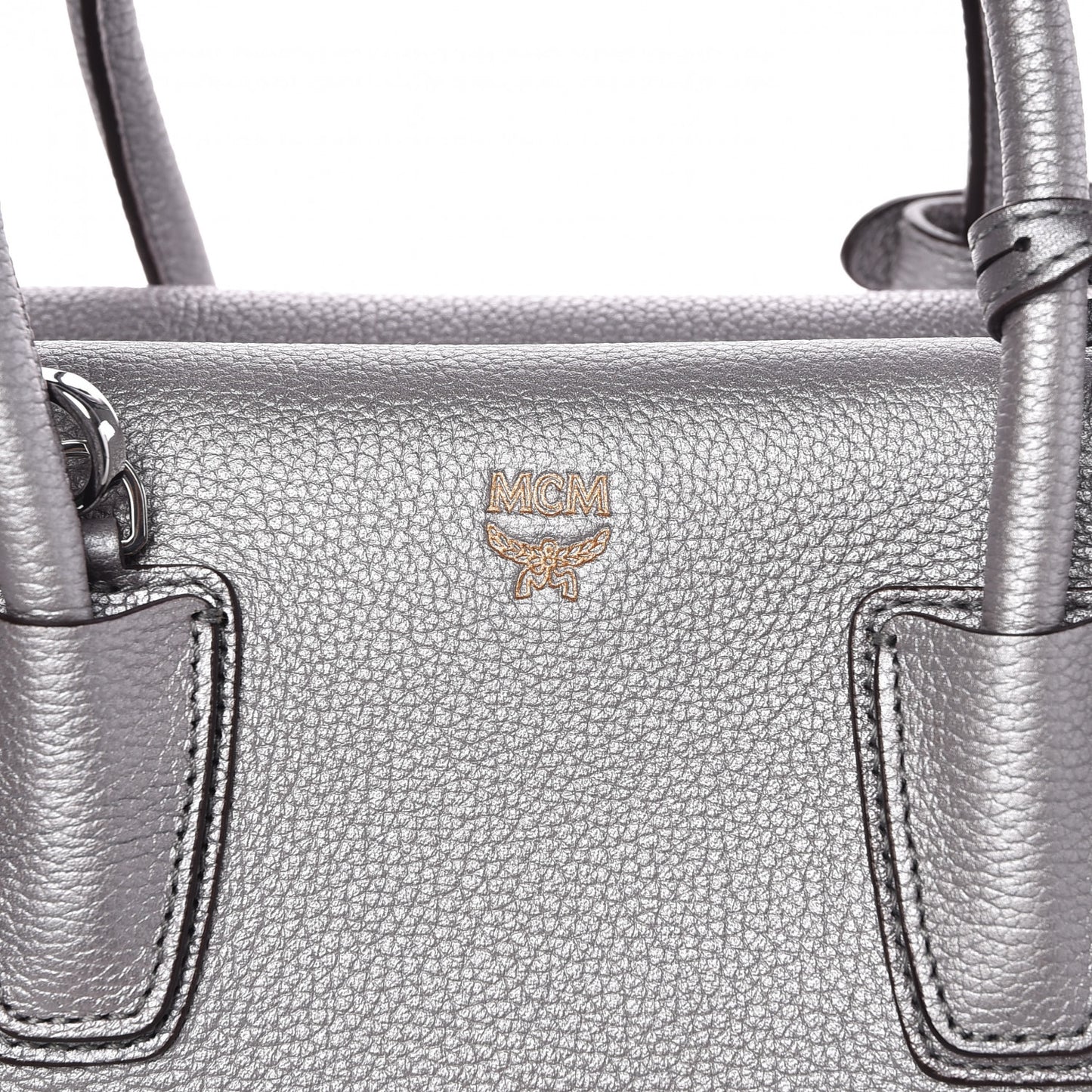 Metallic Grained Calfskin Medium Milla Tote Spike Silver