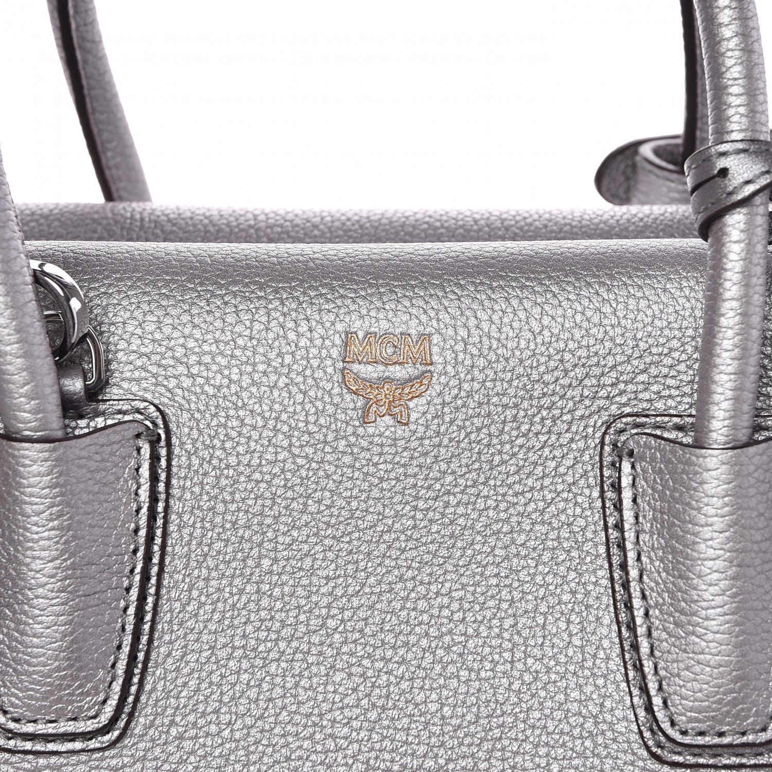 MCM Metallic Grained Calfskin Medium Milla Tote Spike Silver 7 of 7