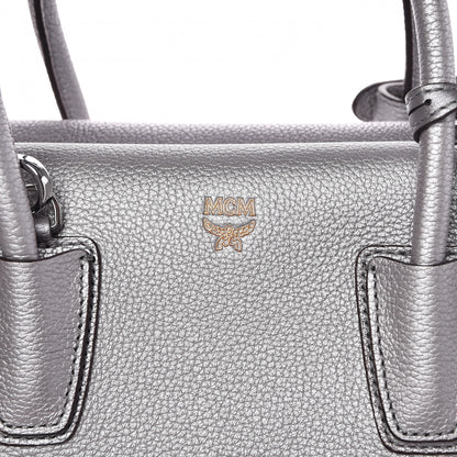 MCM Metallic Grained Calfskin Medium Milla Tote Spike Silver 7 of 7