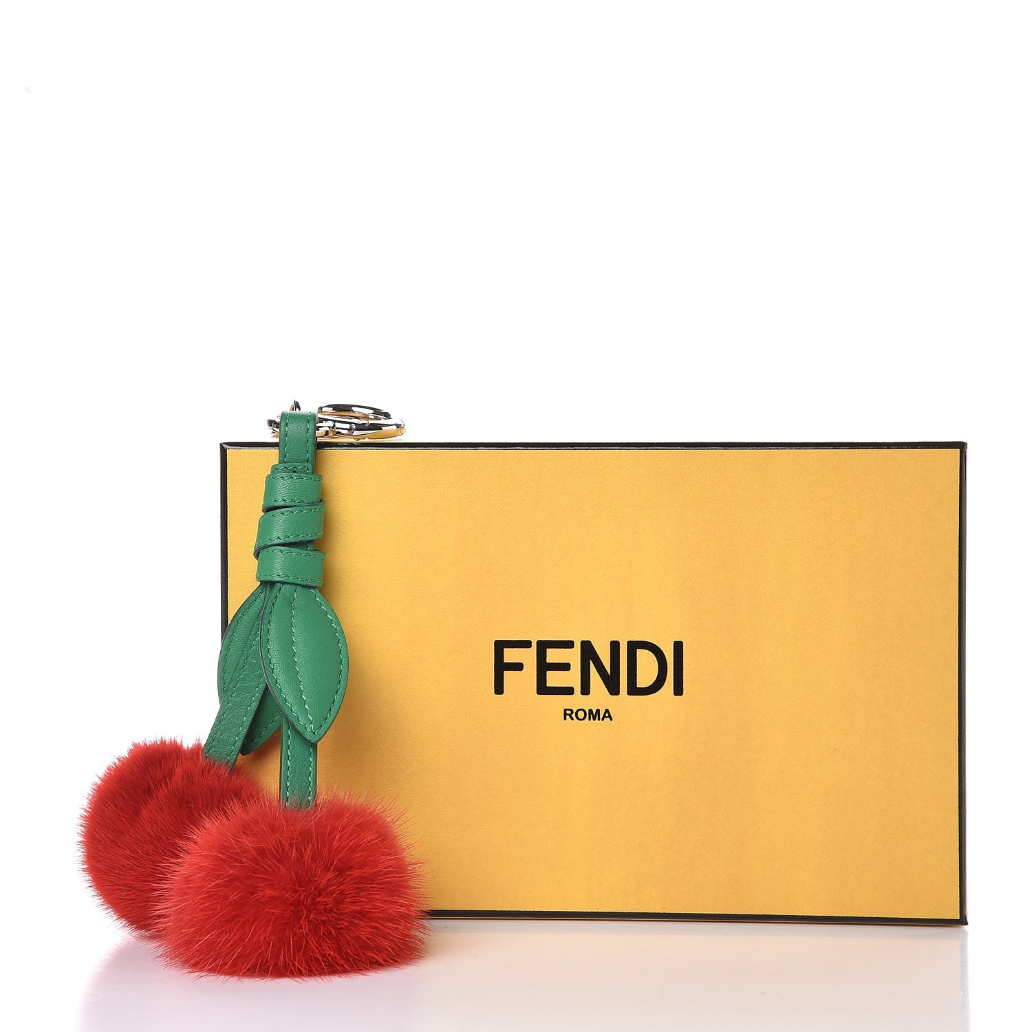 Fendi Mink Fur Vitello Dolce F is Fendi Cherry Bag Charm Strawberry Verde Band 4 of 4