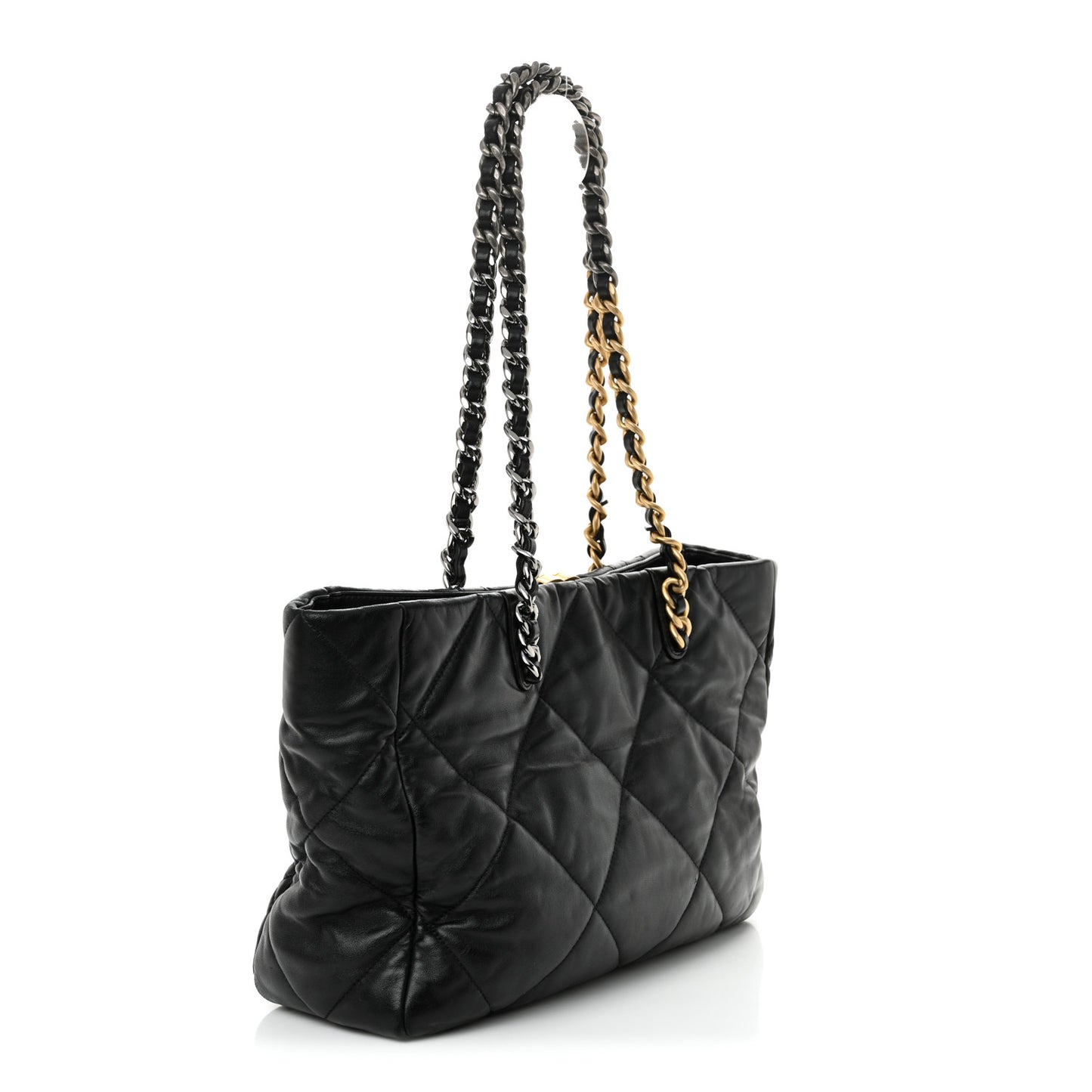 Lambskin Quilted Chanel 19 East West Shopping Bag Black