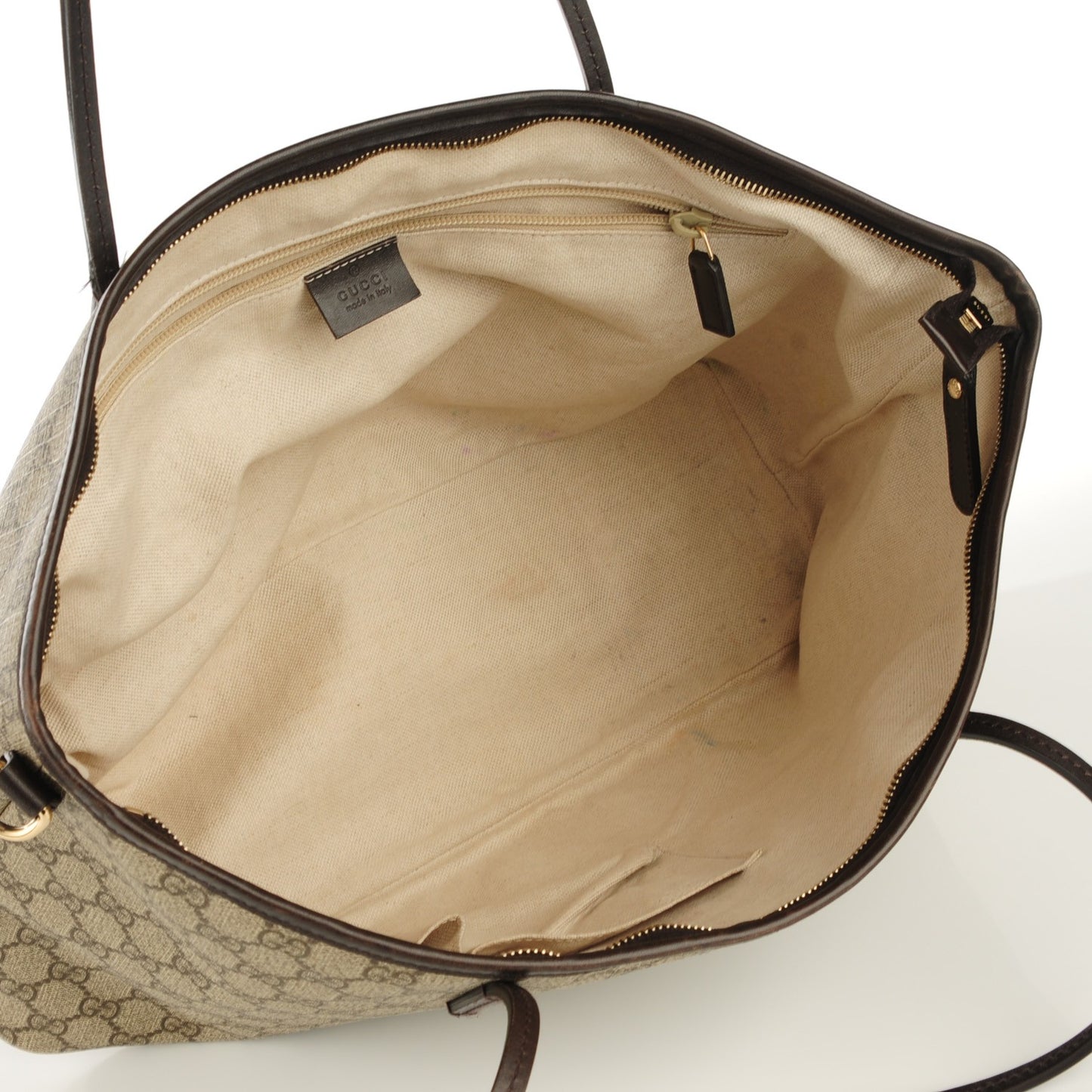 GG Supreme Monogram Medium Zippered Tote Dark Brown
