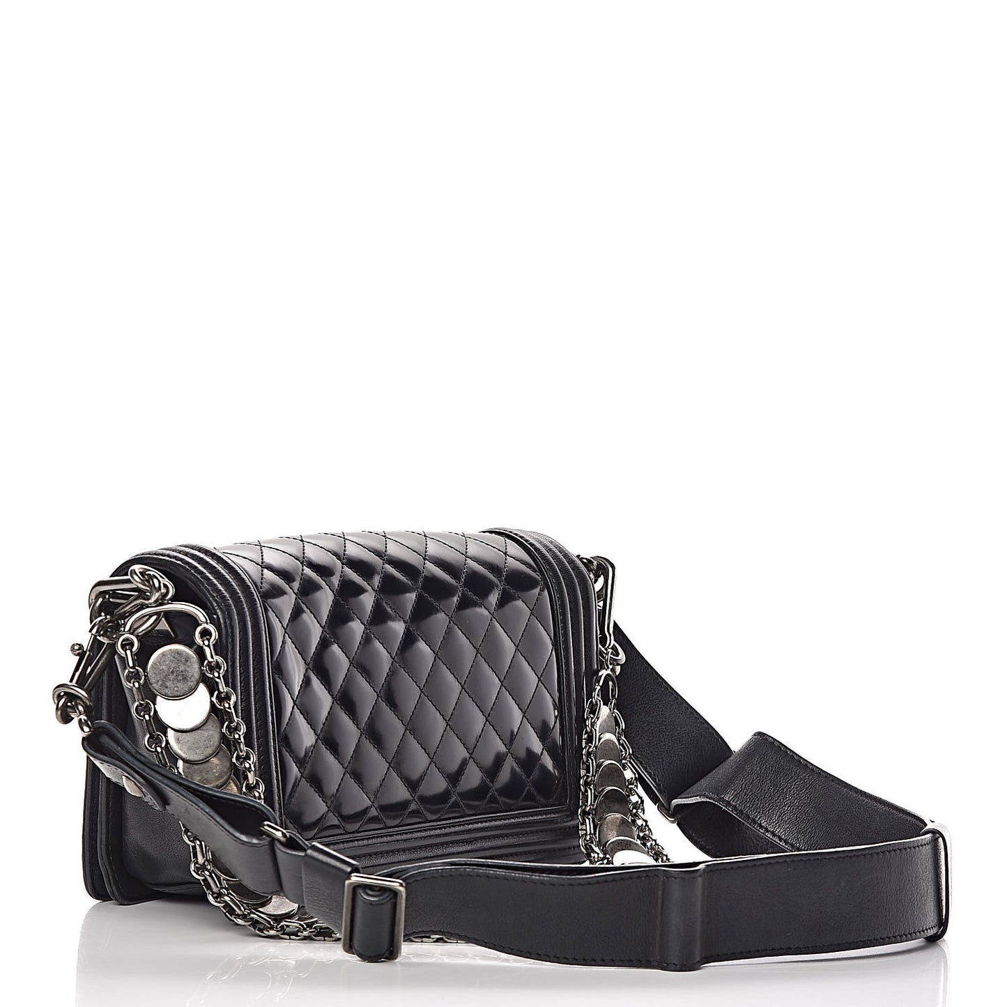 Glazed Calfskin Quilted Medium Boy Flap Black