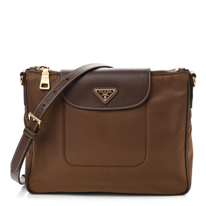 Prada Nylon Vela Saffiano Flat Flap Messenger Bag Corinto 1 of 9
