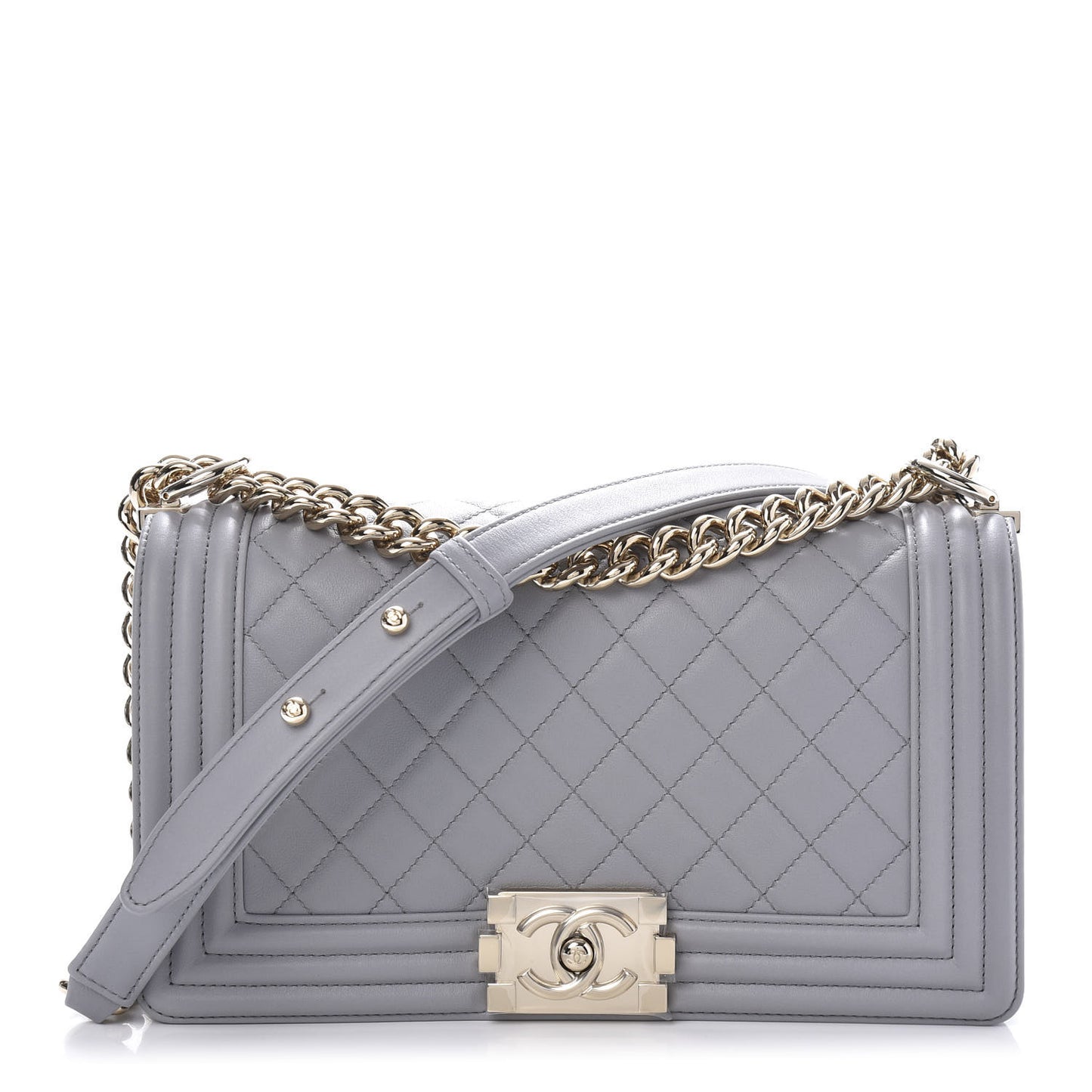 Calfskin Quilted Medium Boy Flap Grey